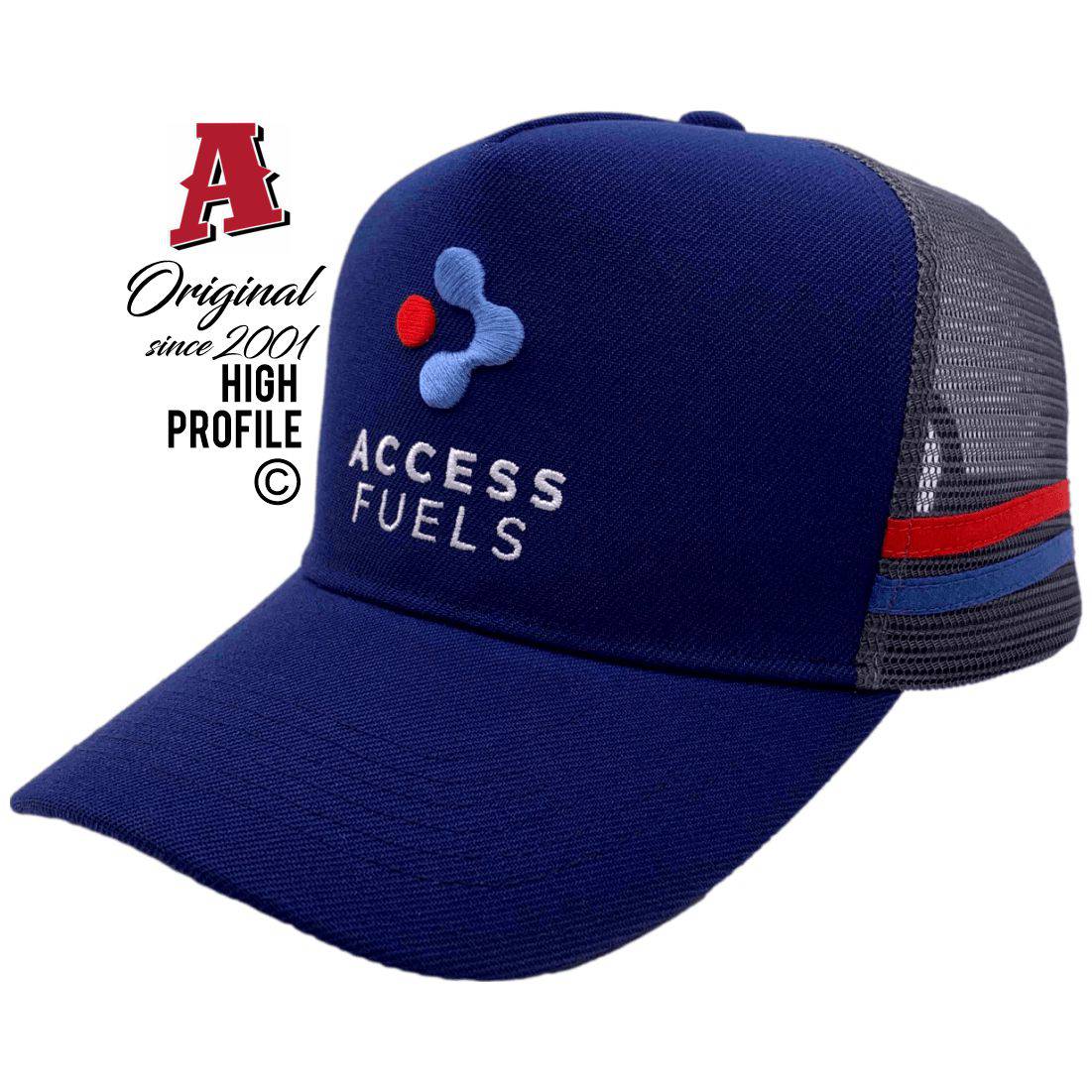 Access Fuels Macksville NSW 2447 HP Midrange Aussie Trucker Hats Australian Head Fit Crown & Double SideBands snapback rear closure navy grey Machinery