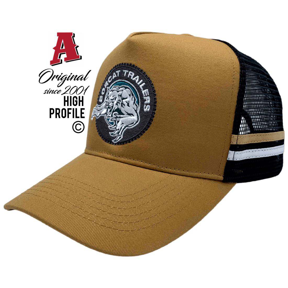 Borcat Trailers Wetherill Park NSW 2164 HP Midrange Aussie Trucker Hats Australian Head Fit Crown & Double SideBands snapback rear closure tan black Transport