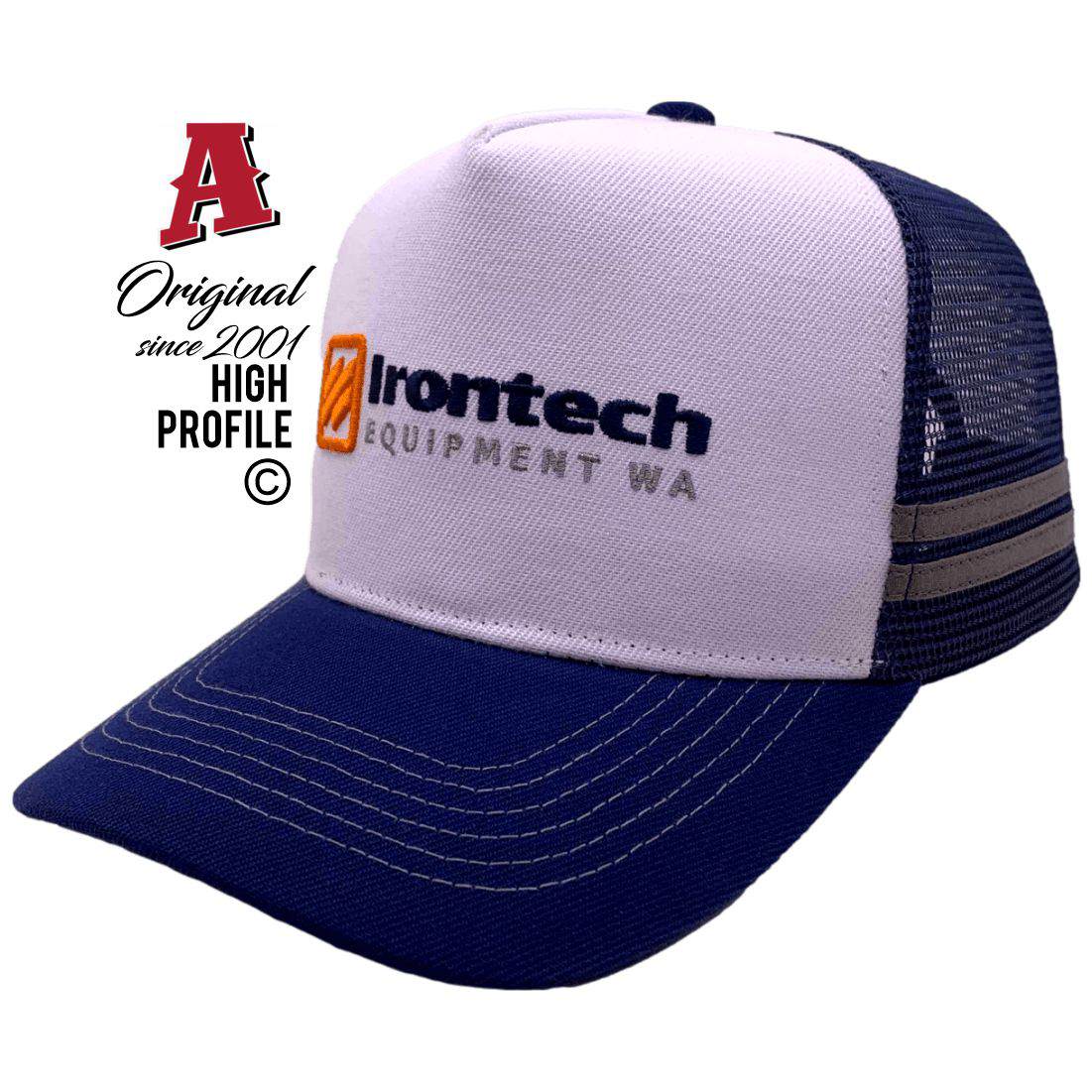 Irontech Equipment Cotteslow WA 6911 HP Midrange Aussie Trucker Hats Australian Head Fit Crown & Double SideBands snapback rear closure white navy Machinery
