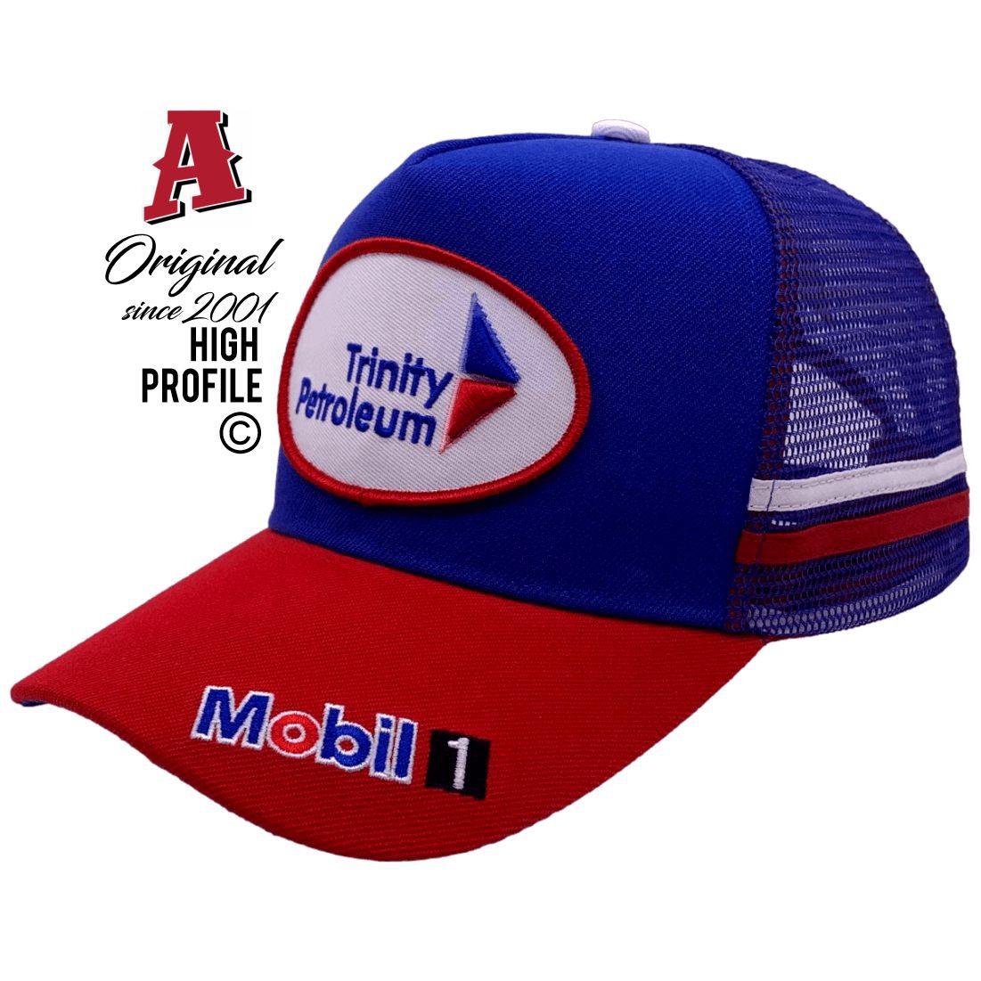 Trinity Petroleum Porsmith QLD 4870 HP Midrange Aussie Trucker Hats Australian Head Fit Crown & Double SideBands snapback rear closure red blue Transport