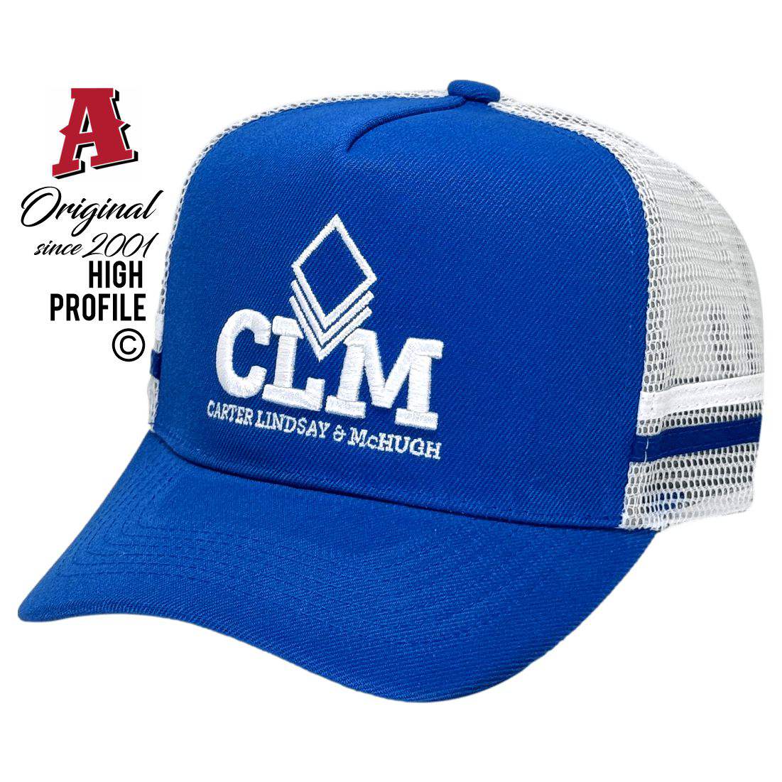Carter Lindsay & McHugh Dubbo NSW 2830 HP Power Aussie Trucker Hats Australian Head Fit Crown & Double SideBands snapback rear closure royal white Livestock