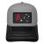 Gray and black midrange trucker hat displayed front-facing. The crown features a gray solid panel with a rectangular black patch containing a red 'A' letter and white stars on a black background. Black bill with white stitching detail and gray mesh back panels visible on the sides.