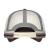 Back view of basic trucker hat displaying the full gray mesh crown construction with checkered pattern mesh panels separated by white sections. A maroon stripe runs horizontally across the back with cream-colored snap button closure visible in the center.